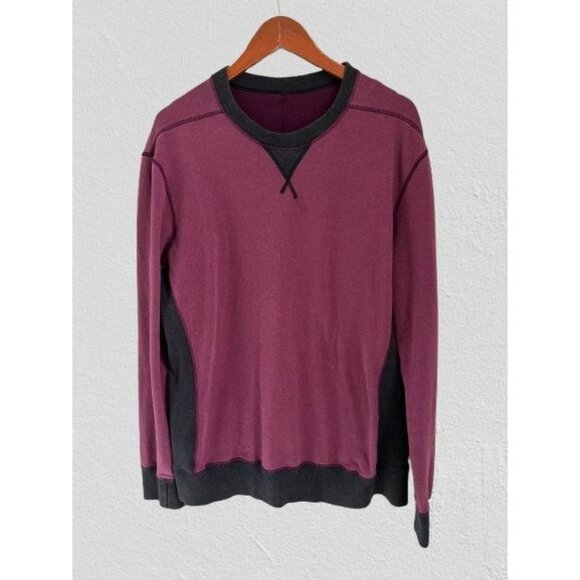 Lululemon Mens Burgundy Gray Long-Sleeve Crewneck Sweatshirt Cotton Blend -L - Picture 1 of 7